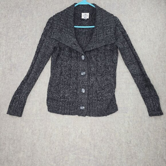 St. Johns Bay Womens Cable Knit Button Front Sweater Charcoal Black - Picture 1 of 8